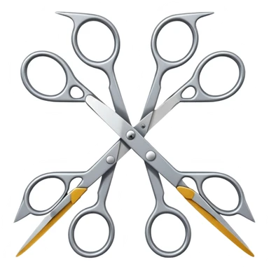 Two pairs of metal scissors arranged so that their open blades are interlocked in an X shape, lying on a white background. sticker