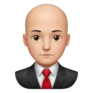 man Bald with red necktie, red dress, tattoo on face, square face. sticker