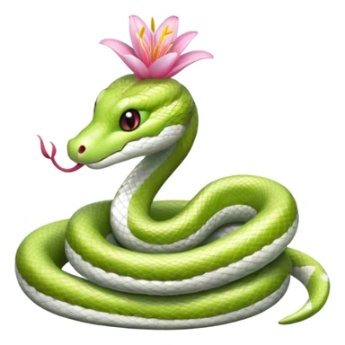 A cute, friendly, fluffy, light green and white snake
with a pink lily flower on its head
(no sting) sticker