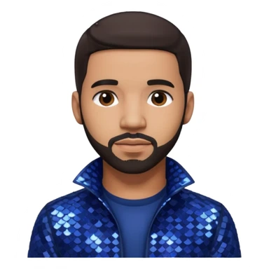 Drake with dark brown hair, indigo sequin outfit sticker