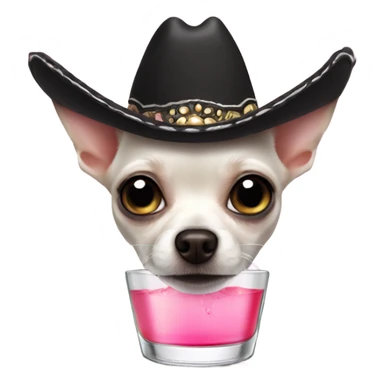 White chihuahua with black eyes and a pink nose with a sombrero on drinking tequila  sticker