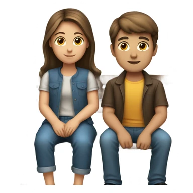 Girl and boy with brown hair sitting on a bench  sticker