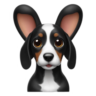 dog dachshund black in the form of a white bunny with ears sticker