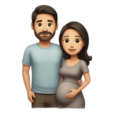 Latin pregnant woman with dark brown medium-long hair and a husband with short dark brown haircut without a mustache or beard sticker