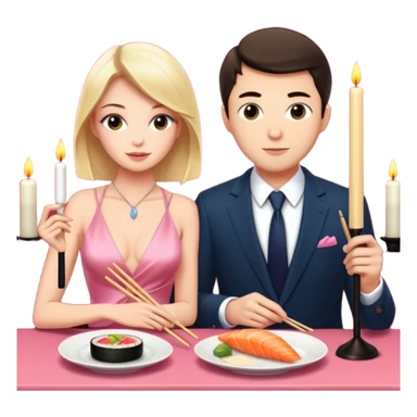 realistic photo of Alex Warren with a beautiful  victoria secret model on a candle lit sushi date sticker