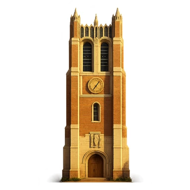 cinematic, realistic emoji of Beaumont Tower at Michigan State University in East Lansing, Michigan, straight-on perspective, featuring its iconic Collegiate Gothic bell tower architecture, lifelike detail, bright regal lighting as on a sunny day, accurate building colors, transparent background, ensure it is the correct Beaumont Tower at MSU sticker