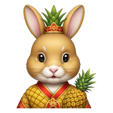rabbit, wearing chinese ancient custome, with pine apple sticker