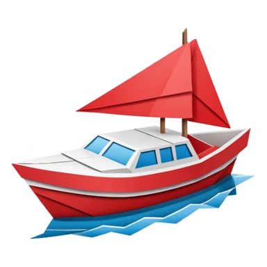 un bateau rouge et blanc en origami sticker