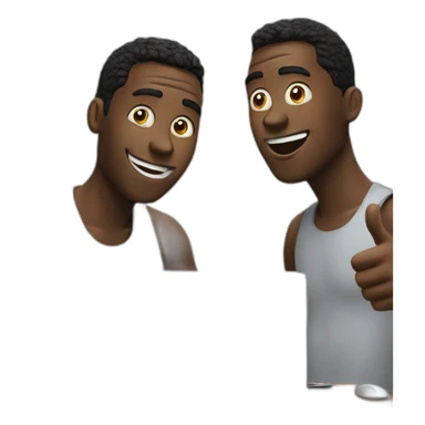 two black men at a computer, one is surprised and in awe, the other has a thumbs up sticker