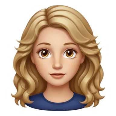 long dark Blond with highlights wavy hair white women, oval shape face hazel eyes long lashes little bit of freckles high cheek bones sticker