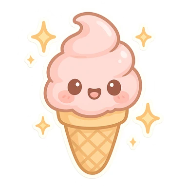 Sparkling Q-version sticker ice cream cone, cute and exaggerated sticker