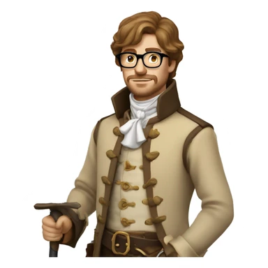 Musketeer man beige jacket short brown hair garden glasses sticker