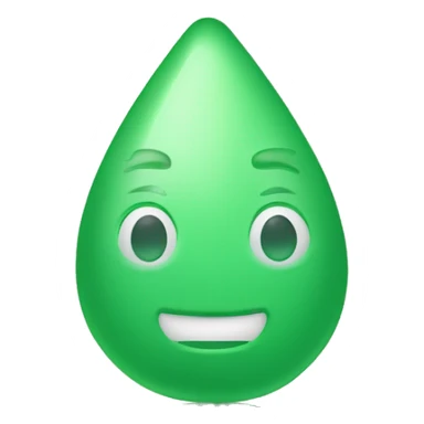 A green soap shaped like a teardrop, smooth surface with small specks, designed to look like an emoji. Plain and neutral background. sticker