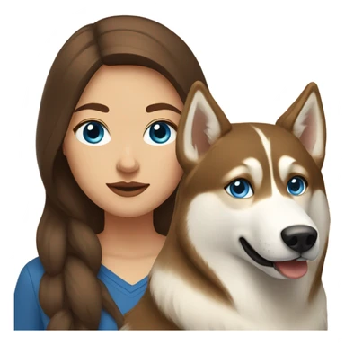 Woman brown hair blue eyes with Husky beige golden sticker
