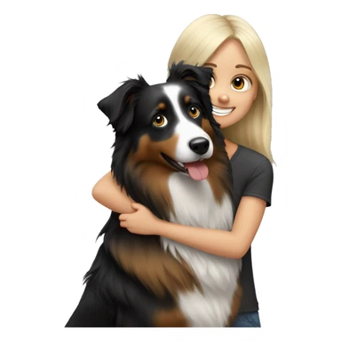 Blonde girl with happy black Australian shepherd sticker
