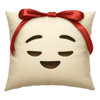 Aesthetic biege pillow with a red bow sticker