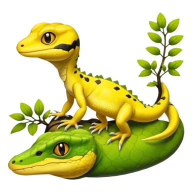 Yellow lizard with black markings-Salandit-Gecko-Treecko-Kecleon-Fakémon-Pokémon-hybrid-creature (full body)  sticker