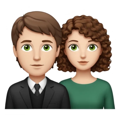 White Man in the middle with brown hair and green eyes, women next to him with short brown hair with slight waves, taller women on right side with shoulder length curly hair and brown eyes sticker