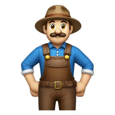 bavarian october fest visitor in super mario style. With a green hat, blue and white shirt and brown leather pants.  sticker