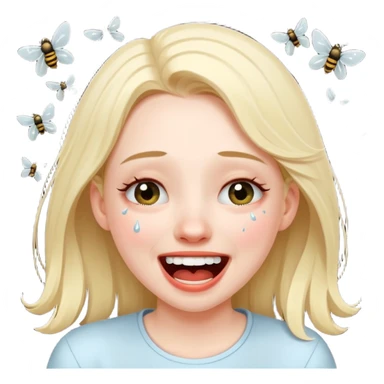 Caca fille qui pu et pleure de rire avec des mouches autour sticker