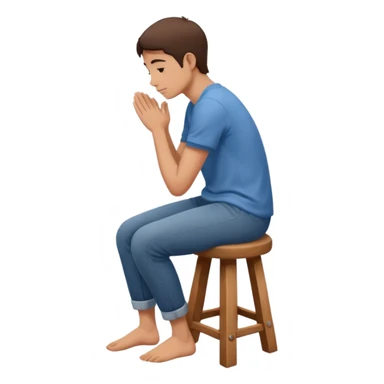 a person sitting on stool straight backside putting hand on legs sticker