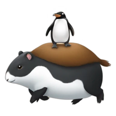 Penguin riding a capybara sticker