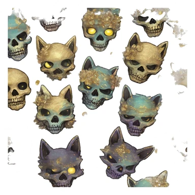 iridescent kintsugi fluffy zombie black brown gold dog fox head zombie skull skeleton gold mechanical nebula galaxy stars colorful flowers fairy lights vintage zombie sticker