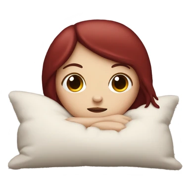 White girl with dark red hair and bangs holding pillow sleepy cozy sticker