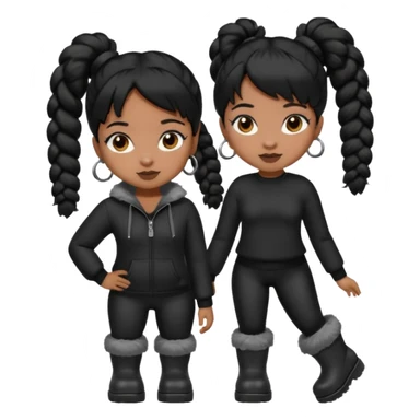 A brown skin thats slim and thick body with black hair into two pigtails and wears all black outfit with gray furry boots  sticker