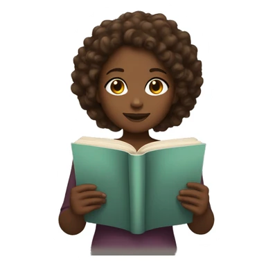 Black girl with brown curly hair reading a book sticker