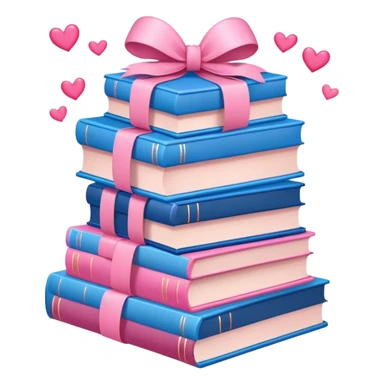 lots of romance books stacked up, pink and blue, with hearts and bows sticker