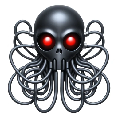 network of dark black wires and tubes forming a surreal occult creature, wrapped in black rags and bondage, Giger-inspired sticker