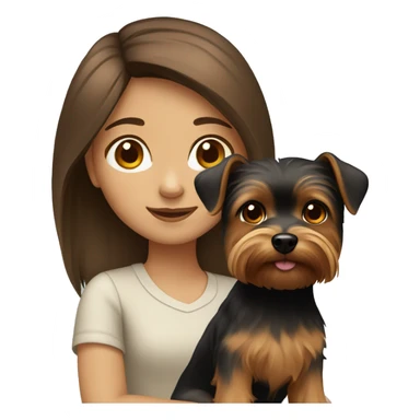girl with brown hair and brown eyes with a Yorkshire Terrier dog sticker