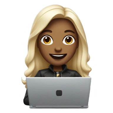 memoji of a cool woman smiling and has a laptop sticker
