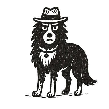 strict sheepdog with a hat, black doodle style sticker