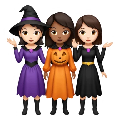 Three best girlfriends cute Halloween with dark brown hair. One African-American, one Asian, one Caucasian. sticker