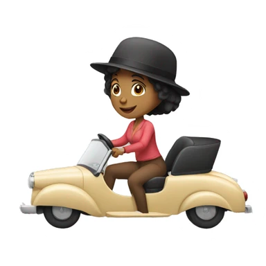 Black hair girl riding in a car with hat on her head  sticker