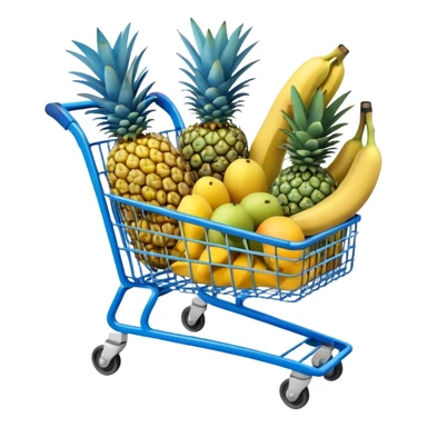 pineapples, mango and bananas in a blue Shopping cart  sticker
