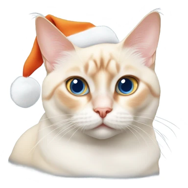 chubby flame point Siamese, white fur with orange accents and blue eyes wearing a red christmas hat  sticker