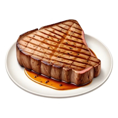 Cinematic thick-cut scotch t-bone steak, perfectly seared with grill marks, a grilled center, rich and savory, warm glow, sizzling and mouthwatering, highly detailed and appetizing. sticker