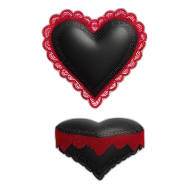 black leather heart shaped cushion with red lace border sticker