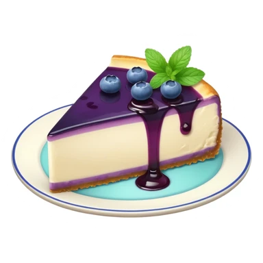 Blueberry Cheesecake with syrup and mint leaf sticker