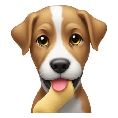 The puppy is gnawing on a sock sticker