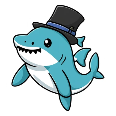 shark wearing a fancy black top hat sticker