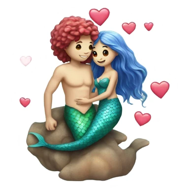 two mermaids in love with a heart sticker