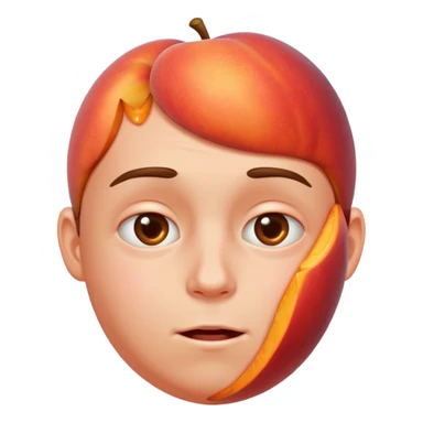 Boy with his face stuck in a juicy peach sticker