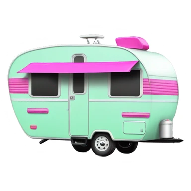 Realistic mint green and hot pink camping travel trailer isolated. sticker