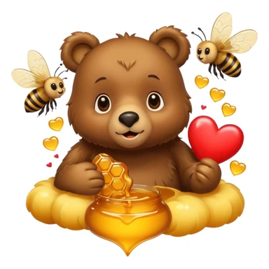 a cute bear with honey and bee and hearts sticker