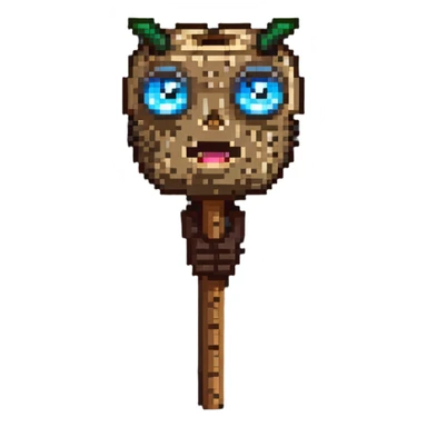 log character with big cartoon eyes holding a stick sticker