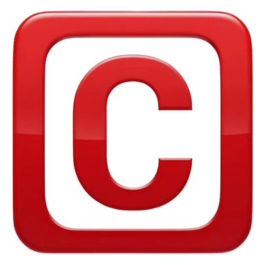 A bold white capital letter "C" centered inside a red rounded square, flat emoji design, glossy shiny light reflection on the top left, same style as 🅱️ emoji, simple and clean, transparent background, no extra elements sticker